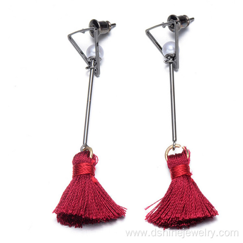 Simple Design Long Tassel Silk Drop Fancy Earrings Woman